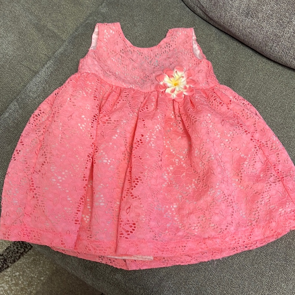 2T flower bow lace coral dress